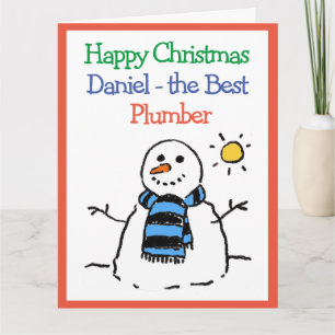 Tarjeta Snowman diseña Navidades felices para un fontanero