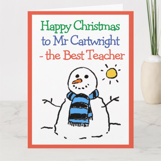 Tarjeta Snowman diseña Navidades felices para un profesor (Anverso)