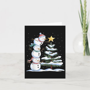 Tarjeta Snowman Feliz Navidad Árbol de nieve Familia Paja