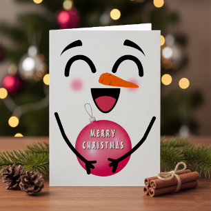Tarjeta Snowman Feliz Navidad Cute Sonriente Cara Invierno
