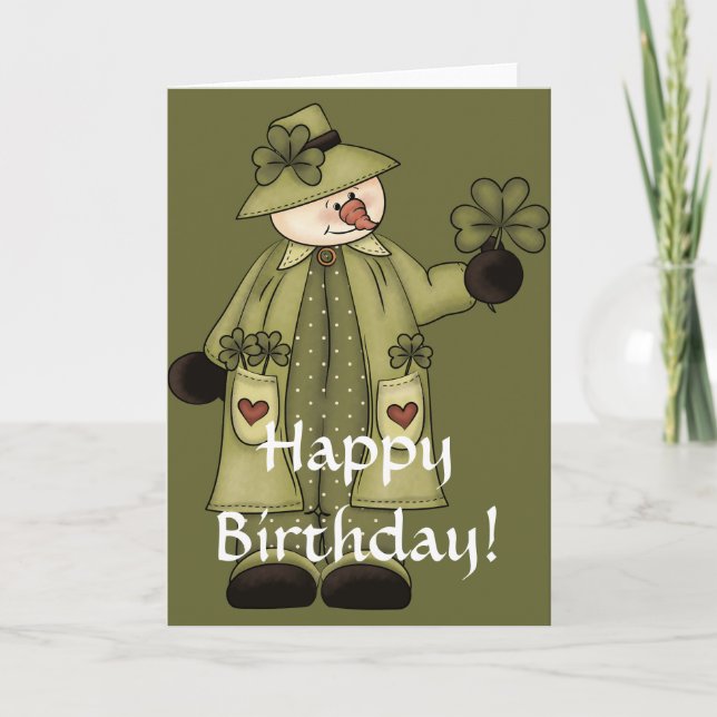 Tarjeta Snowman irlandés d3 Happy March Birday Card (Anverso)