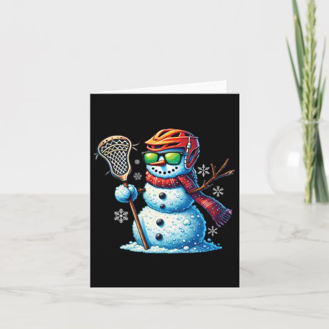 Tarjeta Snowman Jugando Lacrosse Funny Lacrosse Player Chr (Anverso)