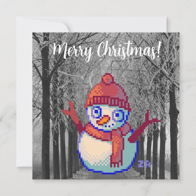 Tarjeta Snowman, Merry Christmas pixelart, Pixel Art (Anverso)