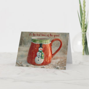 Tarjeta Snowman Mug Fun Whimsical Navidades Card