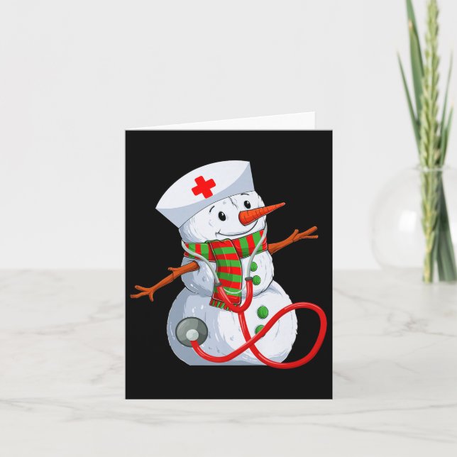 Tarjeta Snowman Nurse Christmas Stethoscope Nursing Scrub  (Anverso)