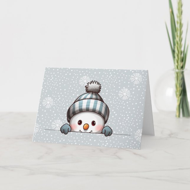 Tarjeta Snowman Peeking Personalized Christmas Card (Anverso)