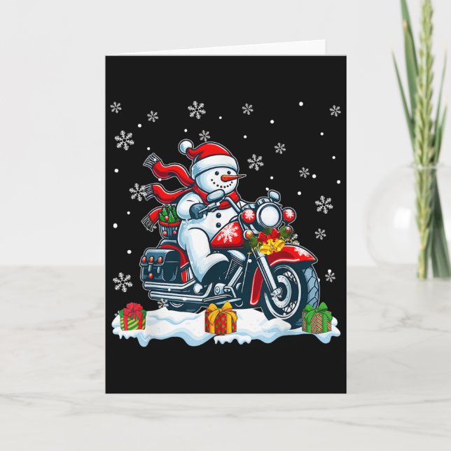 Tarjeta Snowman Riding Motorcycle Christmas Biker Funny Te (Anverso)