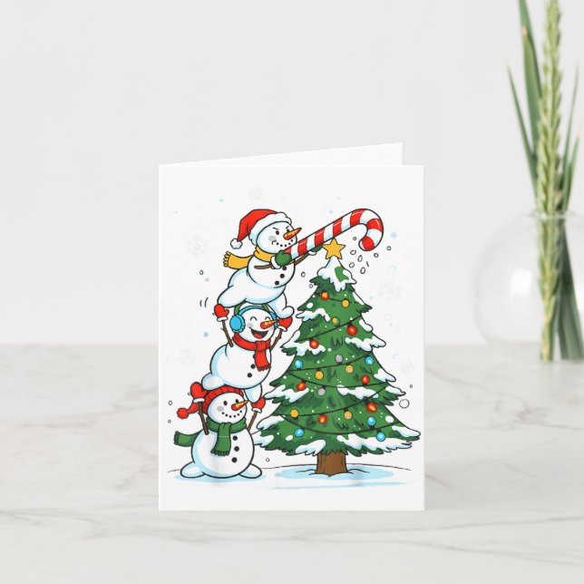 Tarjeta Snowman Snowflake, Merry Christmas Tree, Xmas Holi (Anverso)
