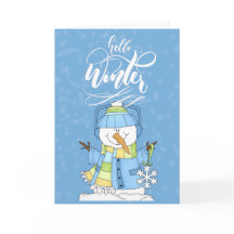 Snowman usando azul - Hola invierno