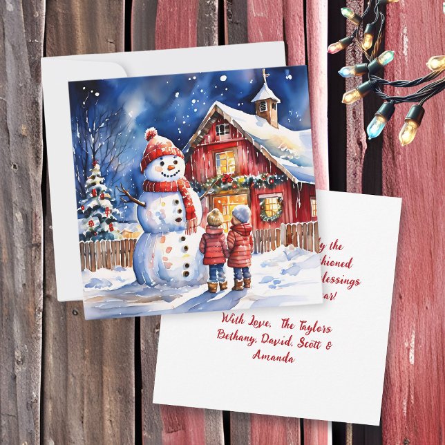 Tarjeta Snowman y los niños Navidades de las granjas de co (Subido por el creador)