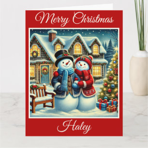 Tarjeta Snowman y su esposa en la víspera de los Navidades