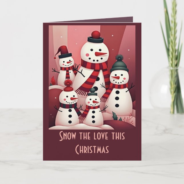 Tarjeta Snowmen In A Sweet Kitschy Christmas Pink Theme  (Anverso)