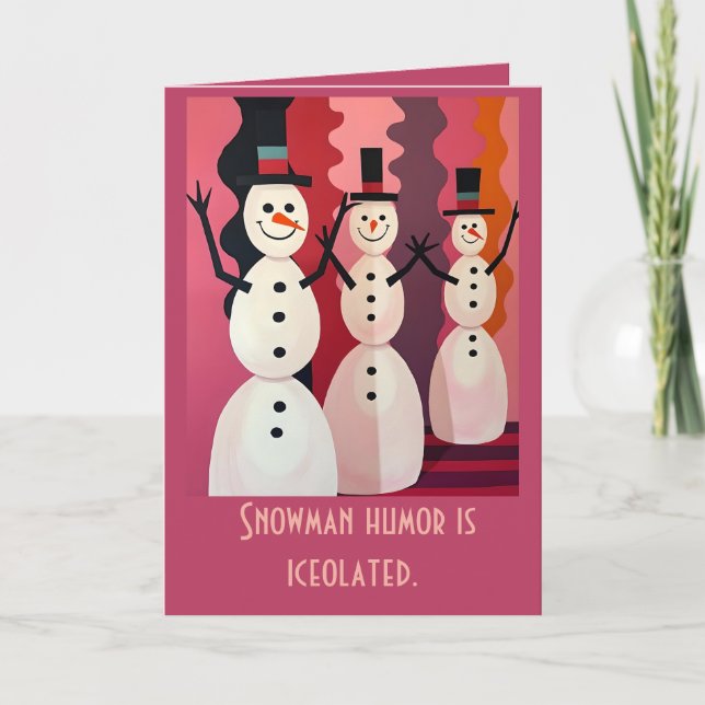 Tarjeta Snowmen Kitschmas Christmas Pink Theme Design (Anverso)