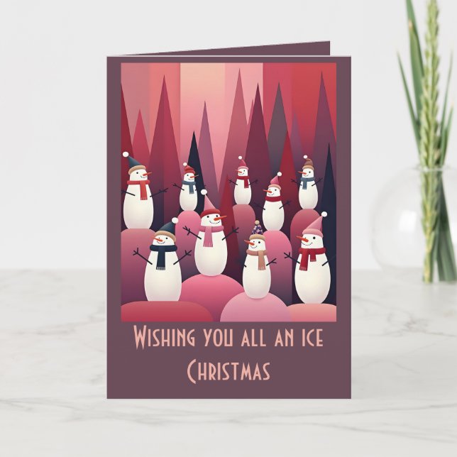 Tarjeta Snowmen Pink Theme Design Kitschy Christmas (Anverso)