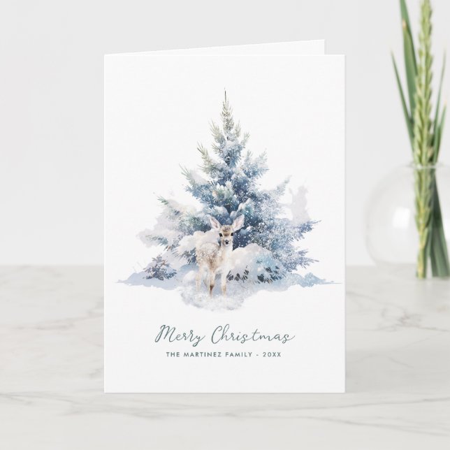 Tarjeta Snowowowland Pine Deer Merry Christmas Flat (Anverso)