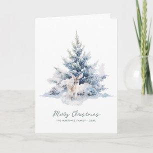 Tarjeta Snowowowland Pine Deer Merry Christmas Flat