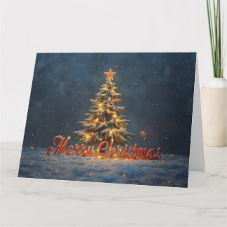 Tarjeta Snowy Christmas Tree with Warm Lights