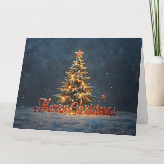 Tarjeta Snowy Christmas Tree with Warm Lights (Anverso)