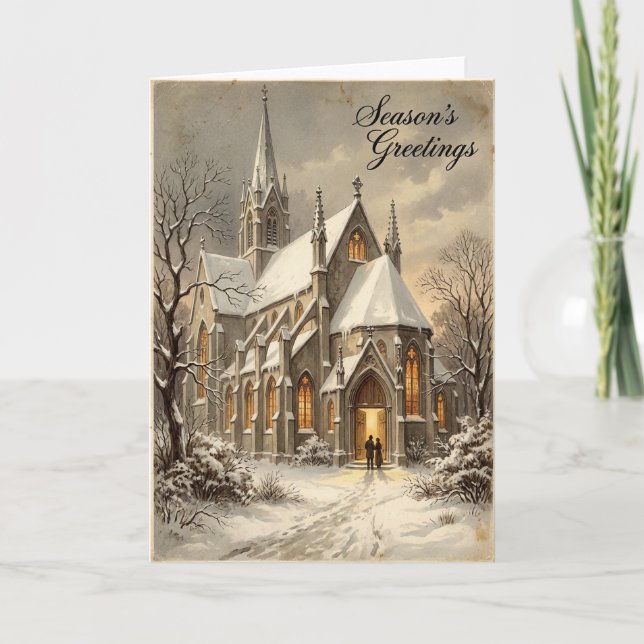 Tarjeta Snowy Church Christmas Greetings Card (Anverso)
