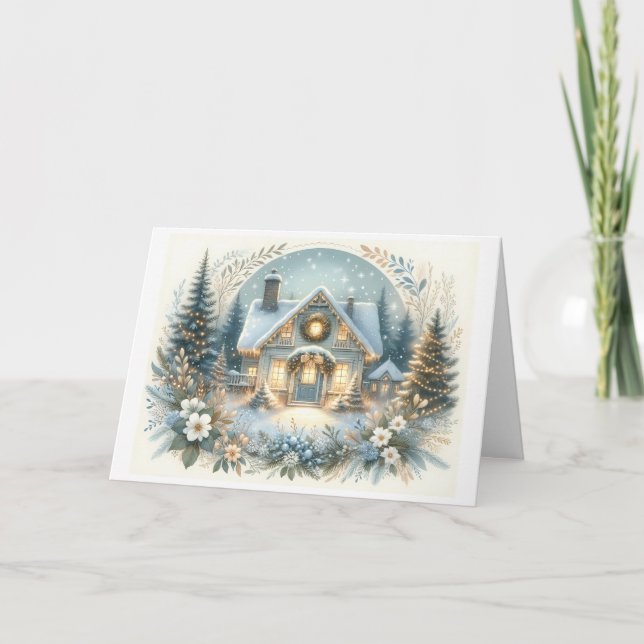 Tarjeta Snowy Cottage Glow Scene (Anverso)