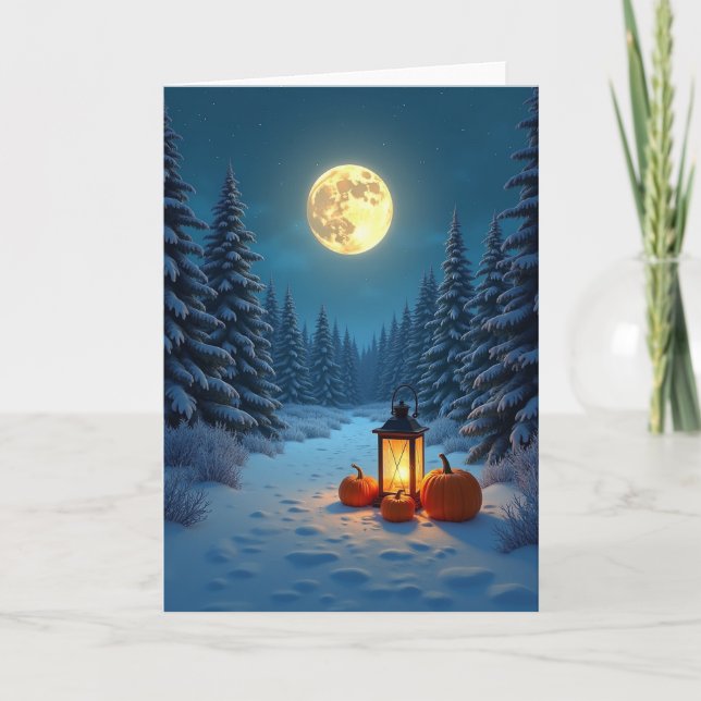 Tarjeta Snowy Holiday Glow Pumpkins (Anverso)