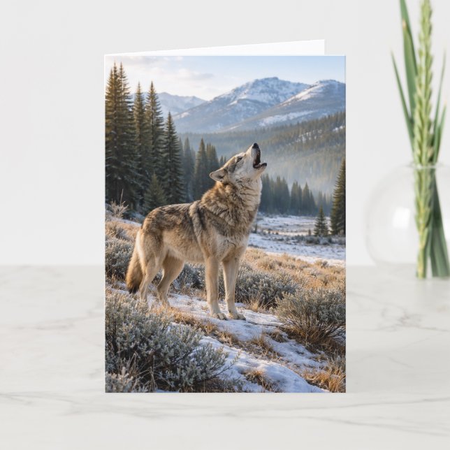 Tarjeta Snowy Mountain Howling Gray Wolf Wilderness Blank (Anverso)