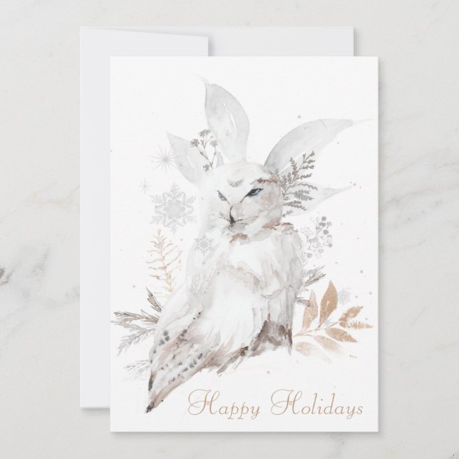 Tarjeta Snowy Owl Happy Holidays 5x7 con sobres (Anverso)