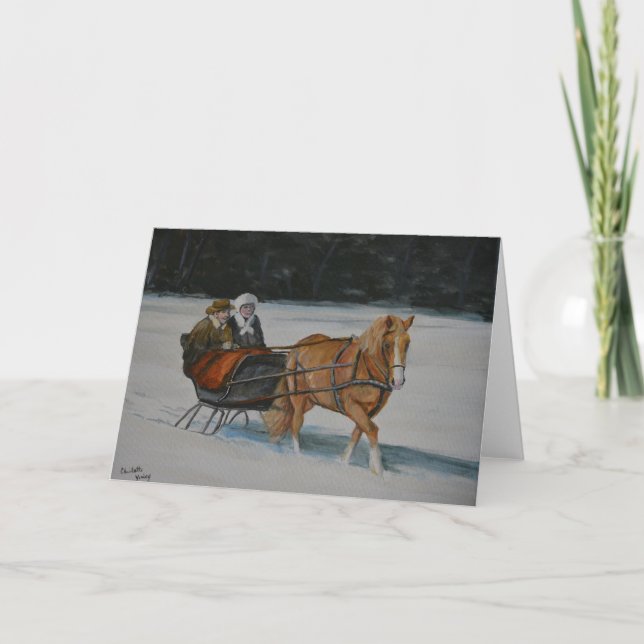 Tarjeta Snowy Ride Winter Scene Greeting Card 5x7 (Anverso)