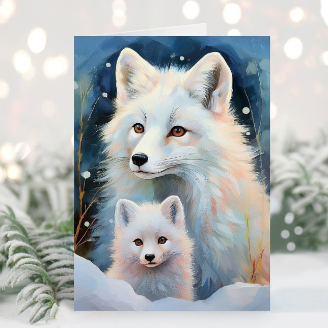 Tarjeta Snowy Winter Arctic Fox Modern Art (Subido por el creador)