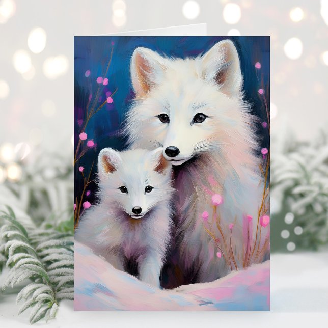 Tarjeta Snowy Winter Arctic Fox Modern Art (Subido por el creador)