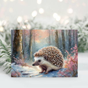 Tarjeta Snowy Winter Hedgehog Arte Moderno