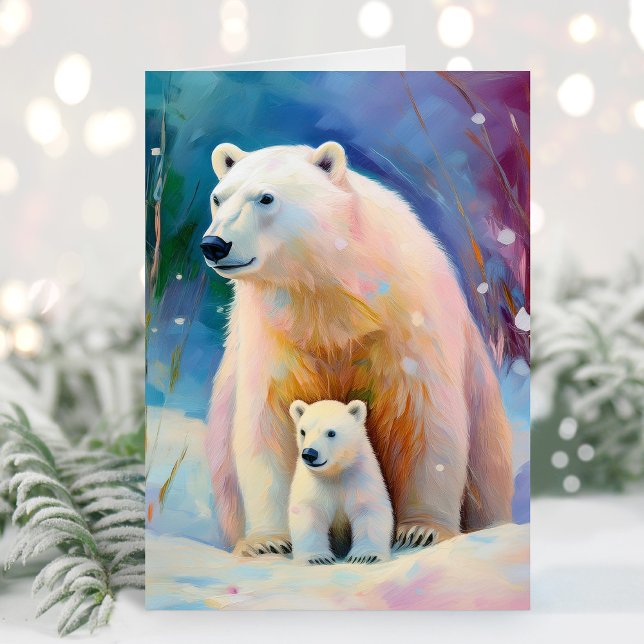 Tarjeta Snowy Winter Polar Bears Modern Art (Subido por el creador)