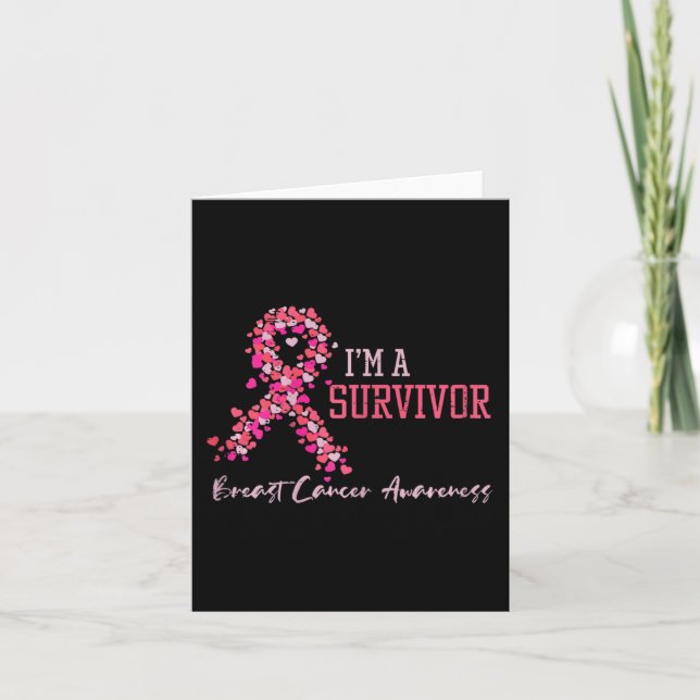 Tarjeta Sobreviviente Cinta rosa Corazones Cáncer de Mama  (Anverso)