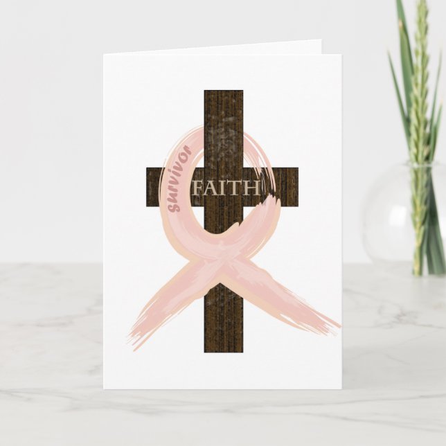 Tarjeta Sobreviviente de cáncer de mama Cinta rosada-Cruz  (Anverso)