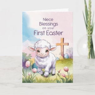 Tarjeta Sobrina Bebé su Primera Pascua Religioso Cordero y