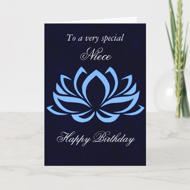 Tarjeta sobrina - Cumpleaños - Blue Lotus en negro (Anverso)