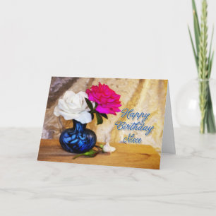 Tarjeta sobrina, cumpleaños feliz con rosas pintados