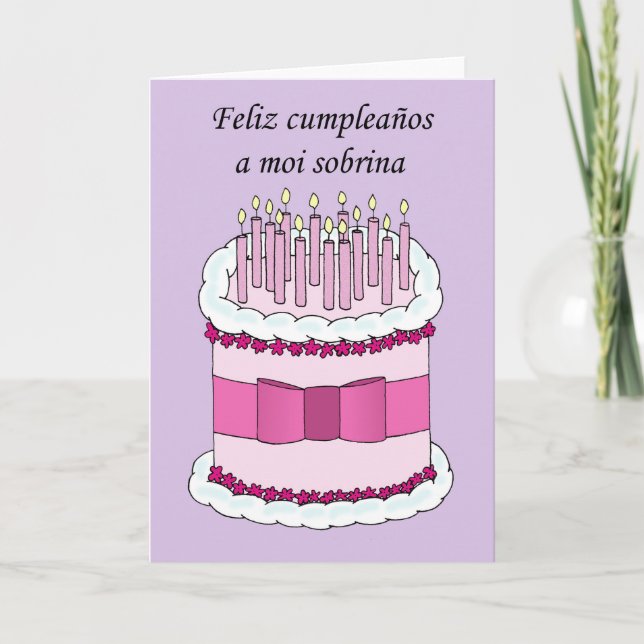 Tarjeta Sobrina española del feliz cumpleaños, torta del (Anverso)