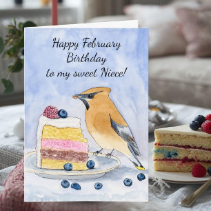 Tarjeta Sobrina Feliz cumpleaños de febrero Cedar Waxwing