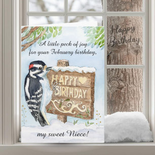 Tarjeta Sobrina Feliz Cumpleaños Febrero Pájaro Carpintero