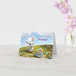 Tarjeta Sobrina Feliz Pascua con conejo y huevos