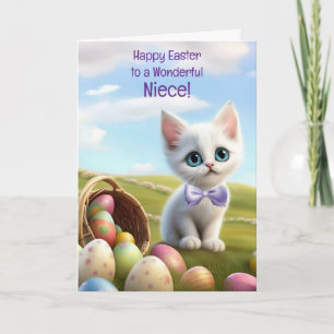 Tarjeta Sobrina Feliz Pascua Gatito Lindo con Huevos de Pa