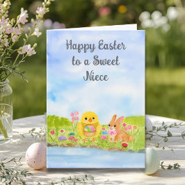 Tarjeta Sobrina Feliz Pascua Pollito Bebé