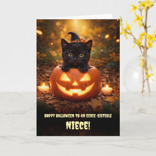 Tarjeta Sobrina Halloween Gatito Negro Calabaza