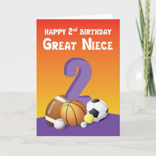 Tarjeta Sobrina Nieta 2do Cumpleaños Balones Deportivos