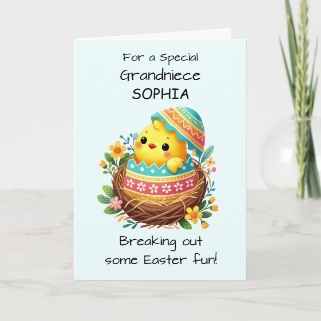 Tarjeta Sobrina-nieta Personaliza Pollito de Pascua Rompie (Anverso)
