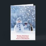 Tarjeta sobrina y sobrino marido en Navidades legales<br><div class="desc">Para tu simpático y sobrino en la ley o si lo prefieres,  su marido,  puedes cambiar el texto de portada. Una forma divertida de enviar maravillosos deseos para todas las cosas buenas para las vacaciones! Un lindo vino que consume a un muñeco de nieve en la cubierta.</div>