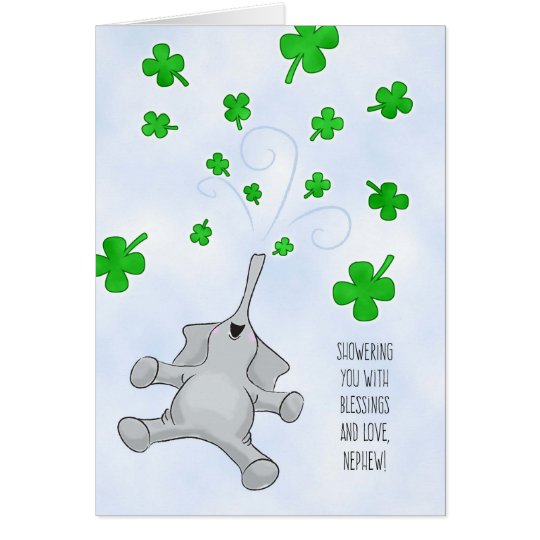 Tarjeta Sobrino, elefante del día de St Patrick y tréboles