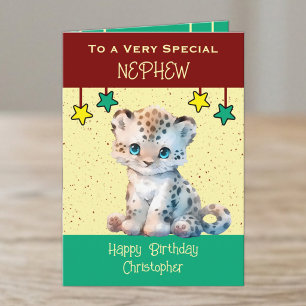 Tarjeta Sobrino especial cumpleaños burgundy niños leopard