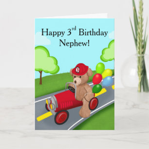 Tarjeta Sobrino Feliz Cumpleaños 3 Oso de Peluche Camión d
